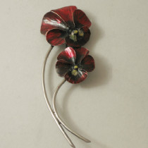 Guglielmo Cini "Pansy" Brooch, sterling with enameled flowers, signed, c. 1920's