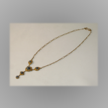 American Arts & Crafts Pendant Necklace, gilt sterling set with labradorite cabochons, marked, c. 1910