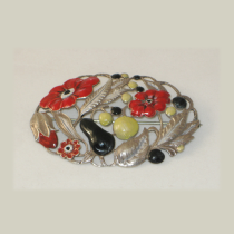 Guglielmo Cini "Fruit Salad" Brooch, sterling with cut-out design and enamel details, signed, c. 1920's