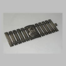 American Arts & Crafts "Sailing Ship" Wide Bracelet, hammered sterling with cut-out work, marked, c. 1910