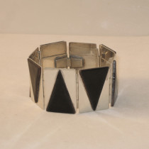 Paul Emile Brandt (attr.) / French Art Deco "Black Diamond" bracelet, Sterling with black enamel triangles, c. 1930's