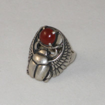 Egyptian Revival / Art Deco "Scarab" Ring, Sterling with Red Agate Cabochon, marked, c. 1920's