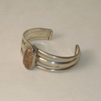 American Studio "Rutile Quartz" Jewel Cuff / Bracelet, triple band sterling, marked, c. 1970's