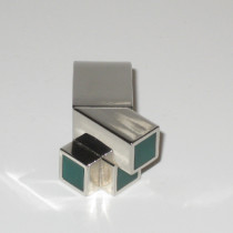 American "Cube" Ring, sterling inset with chrysophrase squares, marked, c. 1960's