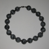 "Snowflake Obsidian" Large Bead Necklace, c. 1950's