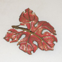 Oscar J. W. Hansen "Split Leaf Philodendron" Brooch, gilt and enameled sterling, signed, c. 1950's