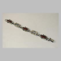 American Studio "Abstract" Bracelet, sterling inset with three enamel plaques, marked, c. 1950's