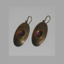 American Studio "Oval" Earrings, gilt sterling set with oval cabochon amethyst jewels, marked, c. 1960's
