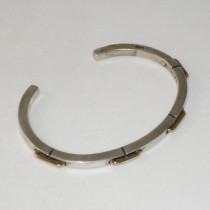 American Studio "Stitch" Bracelet, sterling and 14K gold details, marked, c. 1970's