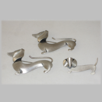 Beau "Mom, Dad and Baby Dachshund" Brooches, sterling, signed, c. 1950's