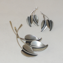 Beau "Leaves" Brooch and matching earrings, sterling, signed, c. 1950's