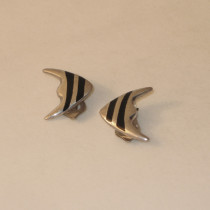Danish "Angel Fish" Earrings, sterling with obsidian, marked, c. 1950's