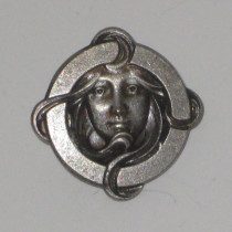 French Art Nouveau "Maiden" decorative button, silvered brass, c. 1900