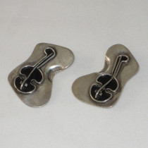 Frank Miraglia "Liquid Guitar" Earrings, sterling with black patinated details, signed, c. 1950's