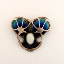 Theodor Fahrner / Georg Kleeman Abstract Brooch with Opal, Sterling with Enamel, signed, c. 1900