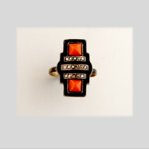Theodor Fahrner, Sterling and Enamel Ring set with coral marchasite, marked, c. 1930