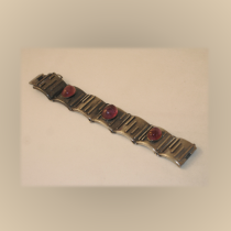 German Modernist Bracelet, Sterling with Oval Amethyst Cabochon, marked, c. 1930