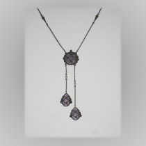 German Jugendstil necklace, Overlayed silver open work design with enamel plaques, marked, c. 1895