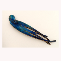 Meyle and Mayer "Swallow" Brooch, Enamel on Sterling, Ruby Eye, signed, c. 1900
