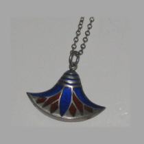 Egyptian Revival / Art Deco "Lotus" Pendant, Sterling and Enamel, marked, c. 1930's