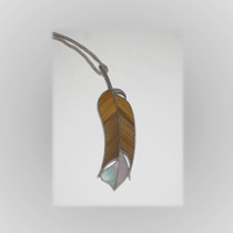 American Indian "Feather" Pendant Necklace, sterling set with tiger's eye and mother of pearl, marked, c. 1970's