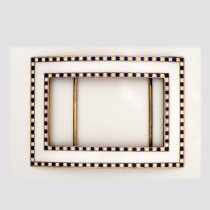 Koloman Moser / Georg Anton Scheidt belt buckle, blue and white champlevé enamel on gilt silver, marked, c. 1902