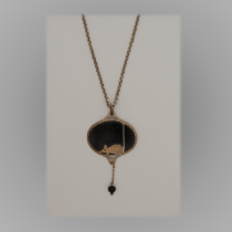 Koloman Moser / Wiener Werkstaette "Mouse" Pendant necklace, Black champleve enamel on silver with a black onyx bead, marked, c. 1910
