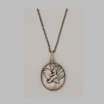 Berthold Loeffler / Wiener Werkstaette "Putto Riding Bird" pendant locket necklace, silver, marked, c. 1909