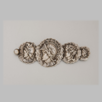 Shiebler "Homeric" Four Coins Brooch, sterling, signed, c. 1880's
