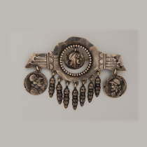 Shiebler "Homeric" Three Coins Brooch, sterling, signed c. 1880's