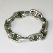 Hermes, Rare "Lozenge" link bracelet, sterling with nephrite, signed, c. 1960's-70's