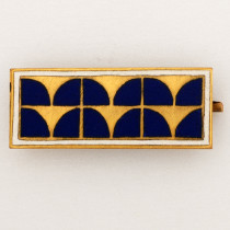 Josef Hoffmann / Johann Souval (maker) / Wiener Werkstaette brooch, champlevé enamel on gilt copper, marked, c. 1910