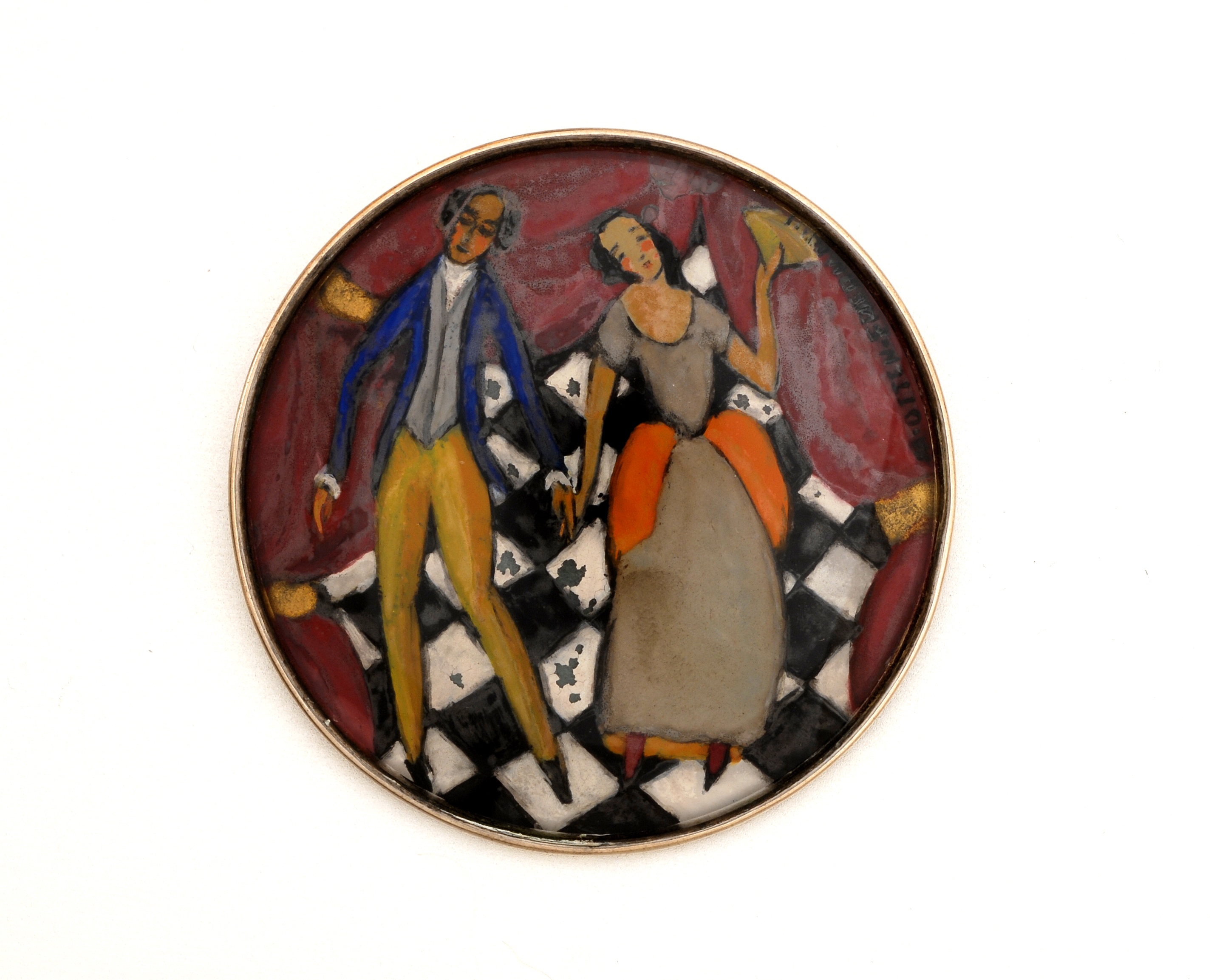 Mitzi Otten-Friedmann / Wiener Werkstaette reverse painted glass and silver brooch, signed c. 1915