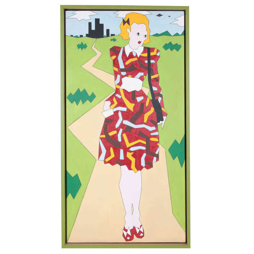 Duggie Fields, “Girl with Shoulder Bag”, Oil on linen 1970