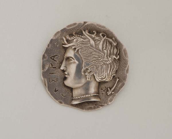 George W. Shiebler “Homeric Coin” brooch, sterling, signed c. 1880’s