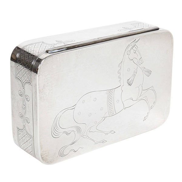 Tommi Parzinger, Sterling box with horse motif and fantasy design c. 1940