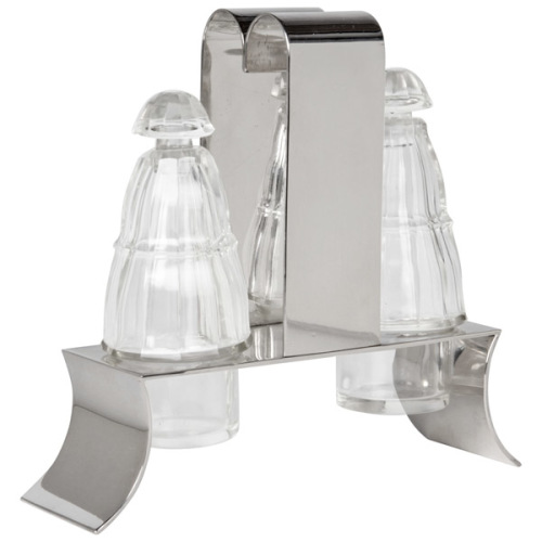 Josef Hoffmann, Wiener Werkstaette, Silverplate and Crystal Cruet Set c.1922