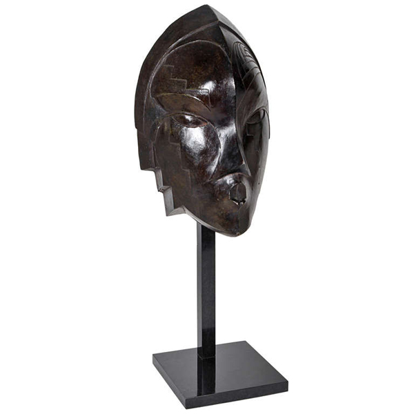 Andree Flamant-Ducany-Gide / Valsuani Foundry French Cubist bronze “African” mask sculpture 20th Century