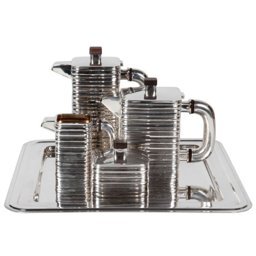 American Art Deco Sterling Coffee and Tea Set on Modernist tray c. 1935