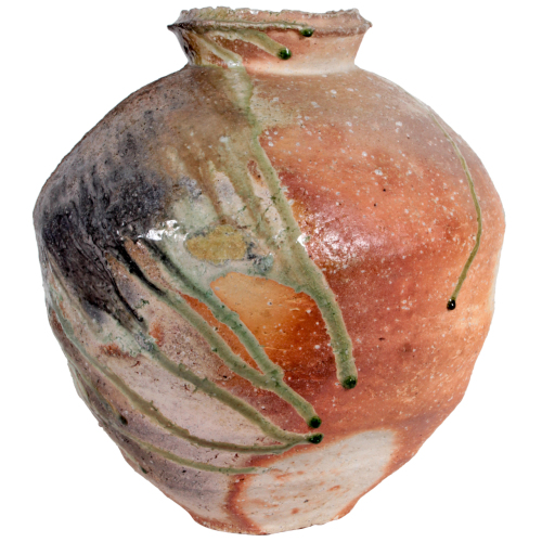 Kishimoto Kennin Japan Hand Thrown Monumental “Iga” Stoneware Vase, c. 1995