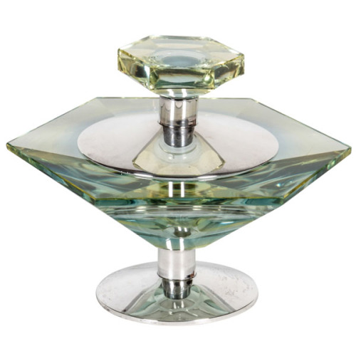 Wilhelm Wagenfeld for WMF, German Art Deco Crystal and Silver footed box c.1935