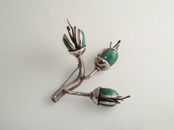 Antonio Pineda “Berry Branch” brooch, sterling with aventurine, signed c. 1950’s