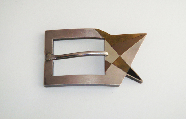 Antonio Pineda “Star” belt buckle, sterling inset with brass, copper and onyx, signed c. 1950’s