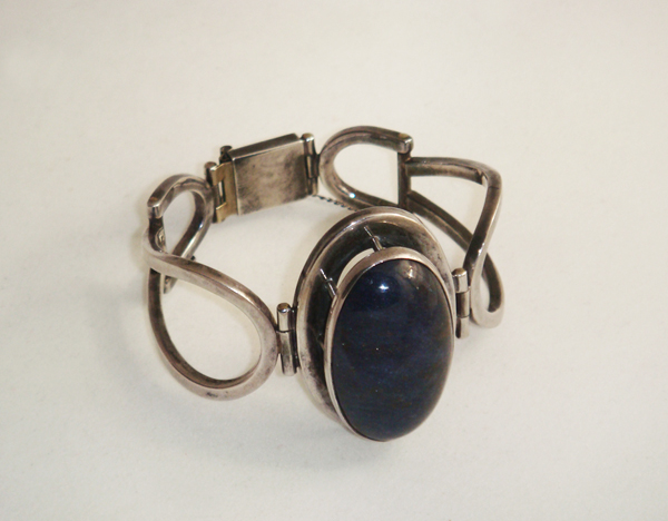 Remy “Figure 8” bracelet, sterling set with large sodalite cabochon, signed c. 1950’s