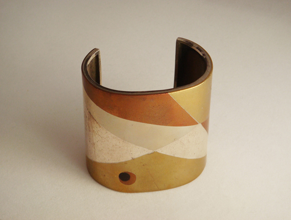 Antonio Pineda “Geometric” cuff / bracelet, sterling and mixed metals, signed c. 1960