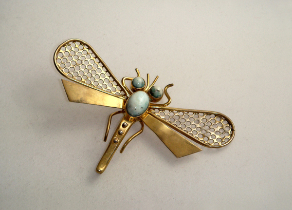 Horacio de la Parra “Dragonfly” brooch, gilt sterling with agate cabochons, signed c. 1940’s
