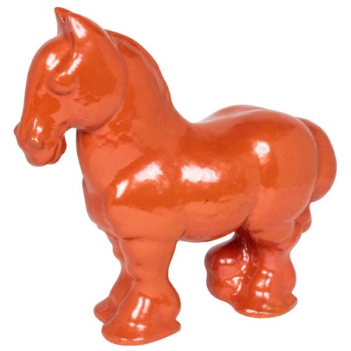 Pedro de Lemos / Art Deco Orange glazed American Pottery Clydesdale Horse Sculpture c. 1930