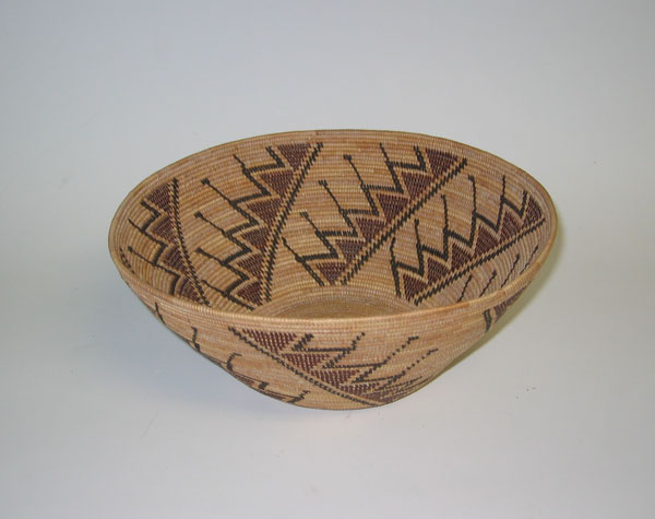 Yokut Basket, Fresno, CA, coiled weaving, goose or quail design, early to mid 20th Century