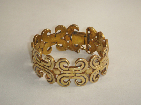 Los Ballesteros “Double Curls” bracelet, gilt silver, signed c. 1940’s