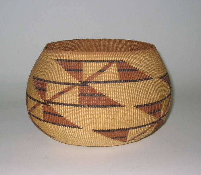 Northwest California, twined trinket basket, Hupa, Yurok or Karok Tribe, fine weave, early 20th Century